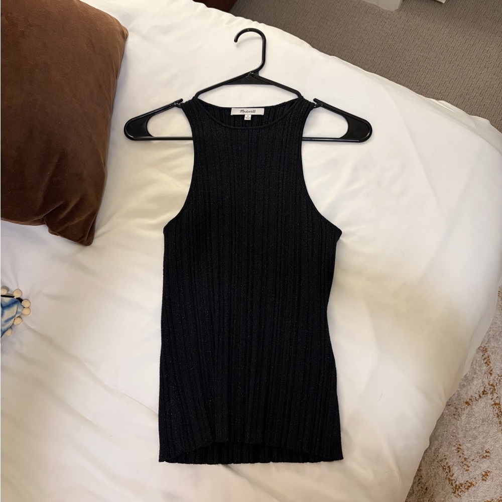 Madewell Black Ribbed Shimmer Tank Top